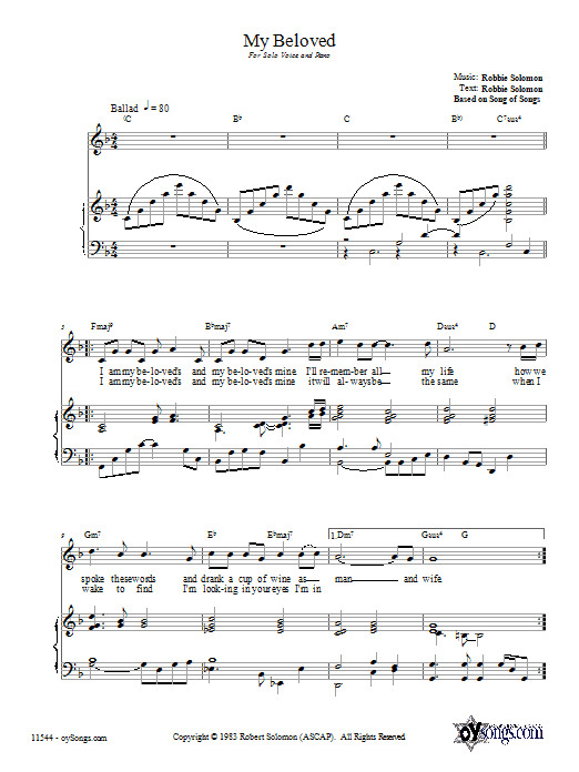Robbie Solomon My Beloved sheet music notes and chords arranged for Piano, Vocal & Guitar Chords (Right-Hand Melody)