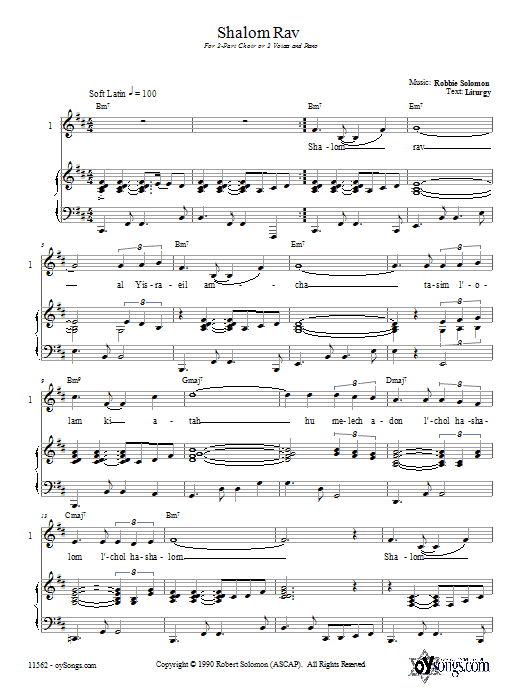 Robbie Solomon Shalom Rav sheet music notes and chords arranged for 2-Part Choir
