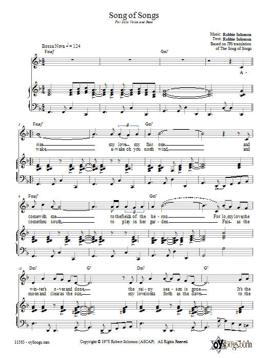 Robbie Solomon Song of Songs sheet music notes and chords arranged for Piano, Vocal & Guitar Chords (Right-Hand Melody)