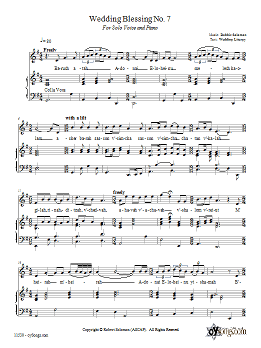 Robbie Solomon Wedding Blessing No. 7 sheet music notes and chords arranged for Piano, Vocal & Guitar Chords (Right-Hand Melody)