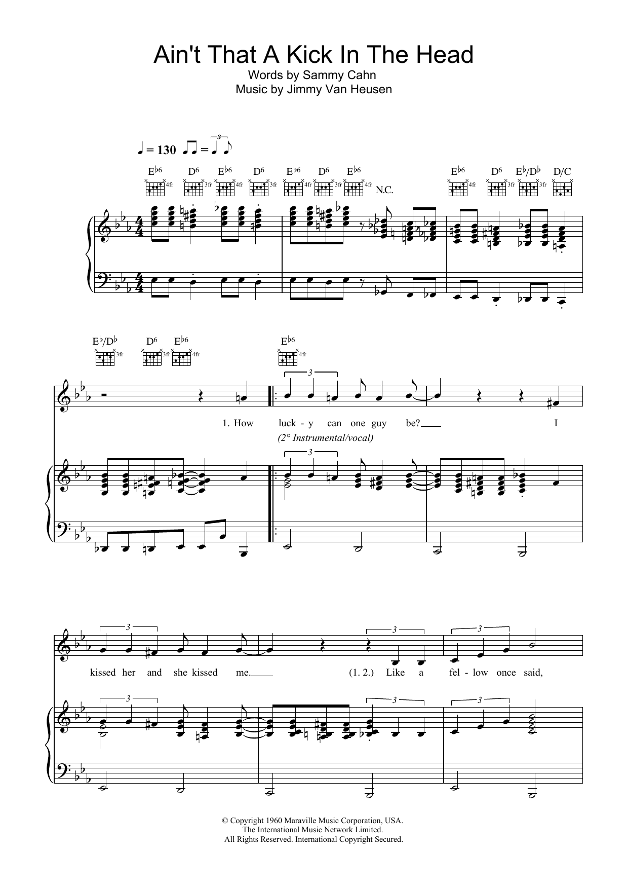 Robbie Williams Ain't That A Kick In The Head sheet music notes and chords arranged for Piano, Vocal & Guitar Chords