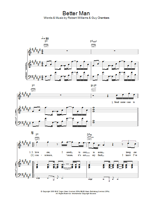 Robbie Williams Better Man sheet music notes and chords arranged for Lead Sheet / Fake Book