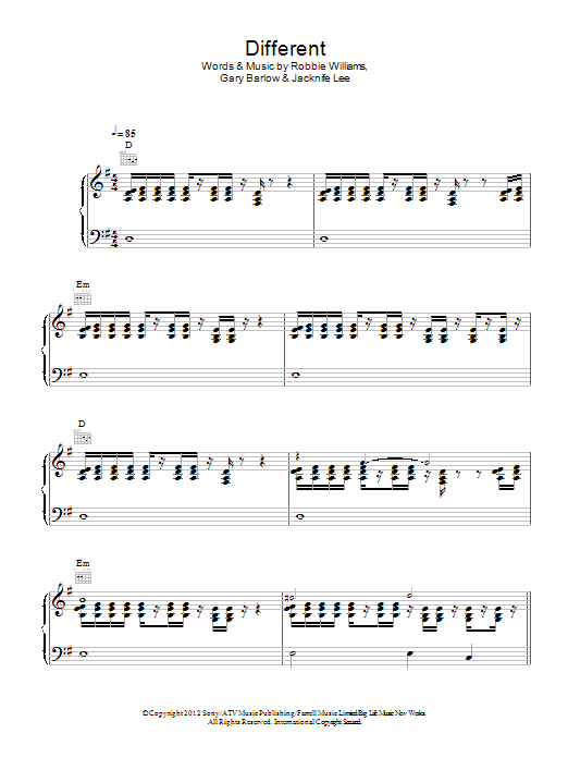 Robbie Williams Different sheet music notes and chords arranged for Piano, Vocal & Guitar Chords