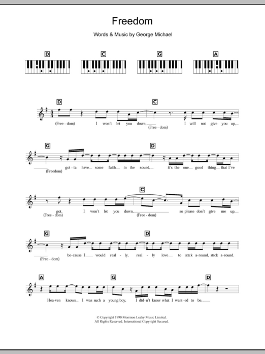 Robbie Williams Freedom '90 sheet music notes and chords arranged for Piano Chords/Lyrics