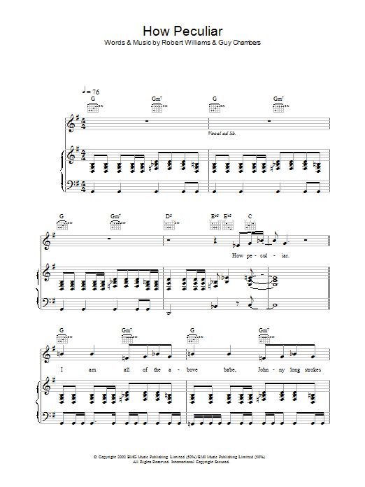 Robbie Williams How Peculiar sheet music notes and chords arranged for Piano, Vocal & Guitar Chords