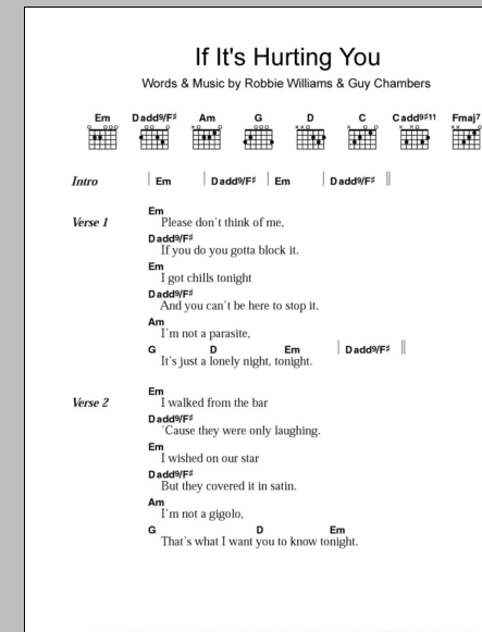 Robbie Williams If It's Hurting You sheet music notes and chords arranged for Guitar Chords/Lyrics