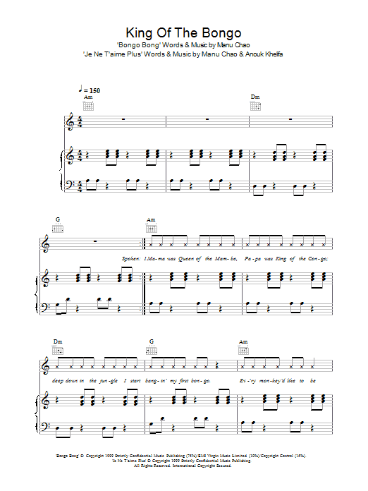 Robbie Williams King Of The Bongo sheet music notes and chords arranged for Piano, Vocal & Guitar Chords