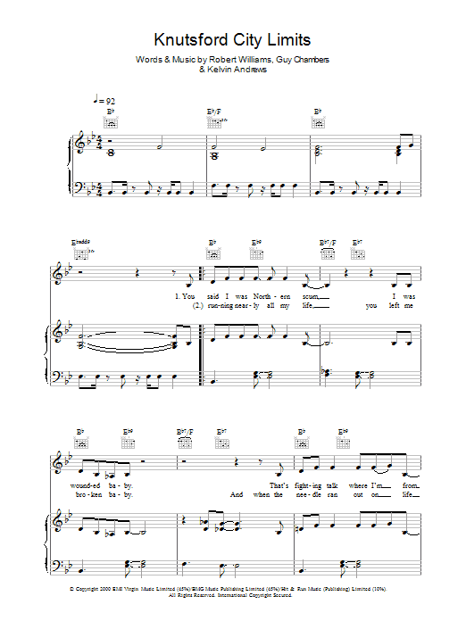 Robbie Williams Knutsford City Limits sheet music notes and chords arranged for Piano, Vocal & Guitar Chords