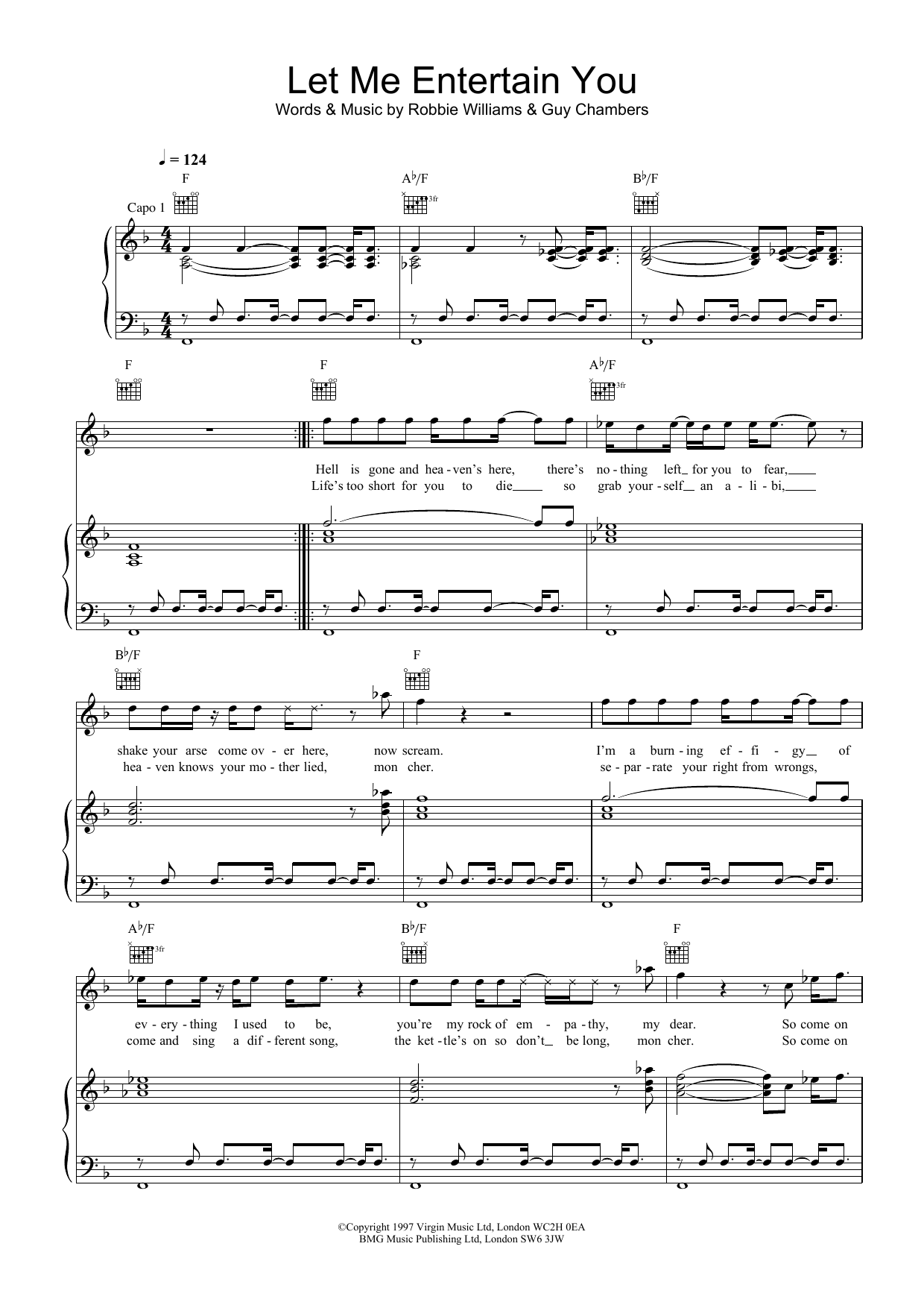 Robbie Williams Let Me Entertain You sheet music notes and chords arranged for Keyboard (Abridged)