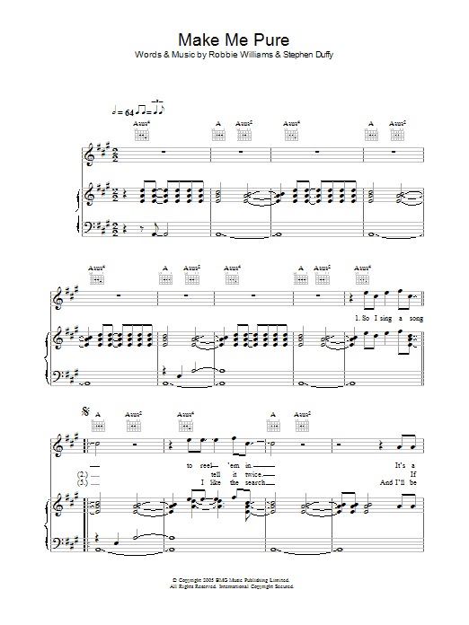 Robbie Williams Make Me Pure sheet music notes and chords arranged for Piano, Vocal & Guitar Chords