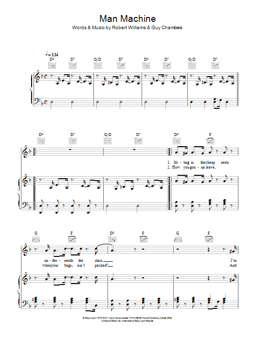 Robbie Williams Man Machine sheet music notes and chords arranged for Piano, Vocal & Guitar Chords