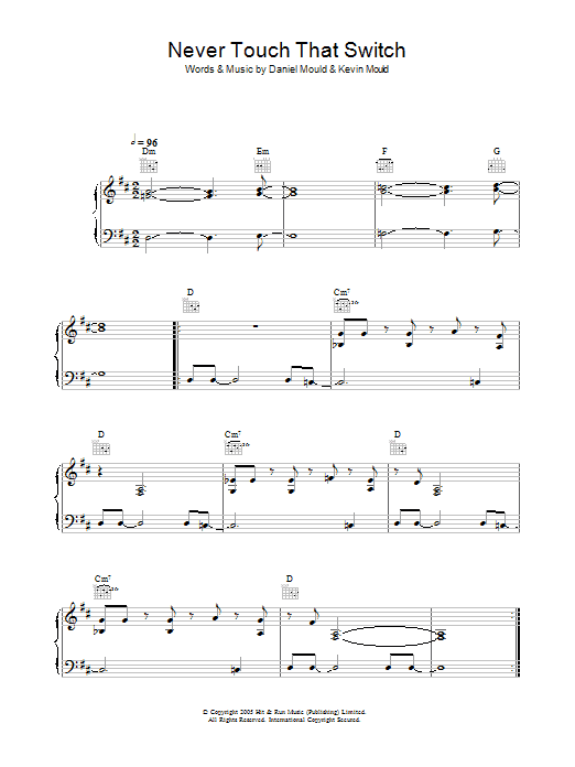 Robbie Williams Never Touch That Switch sheet music notes and chords arranged for Piano, Vocal & Guitar Chords