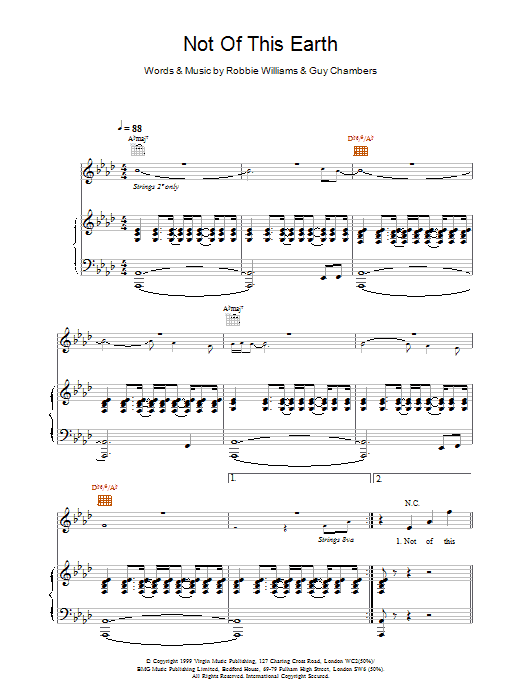 Robbie Williams Not Of This Earth sheet music notes and chords arranged for Piano Chords/Lyrics