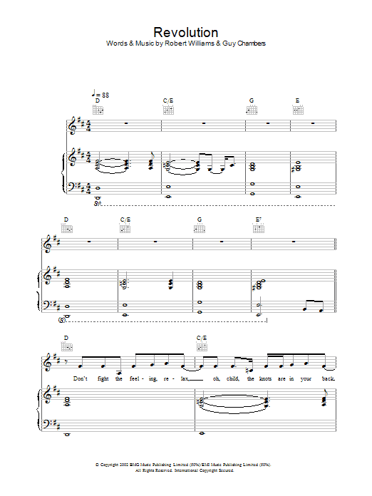 Robbie Williams Revolution sheet music notes and chords arranged for Lyrics Only