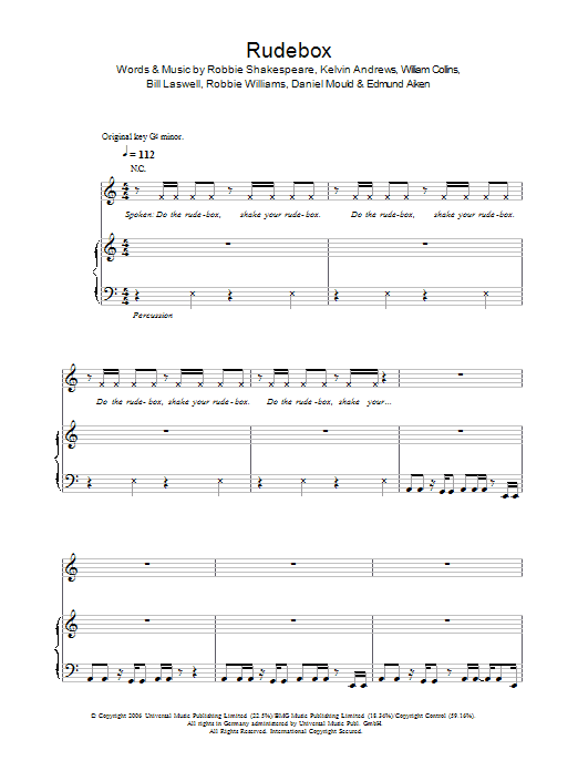 Robbie Williams Rudebox sheet music notes and chords arranged for Piano, Vocal & Guitar Chords
