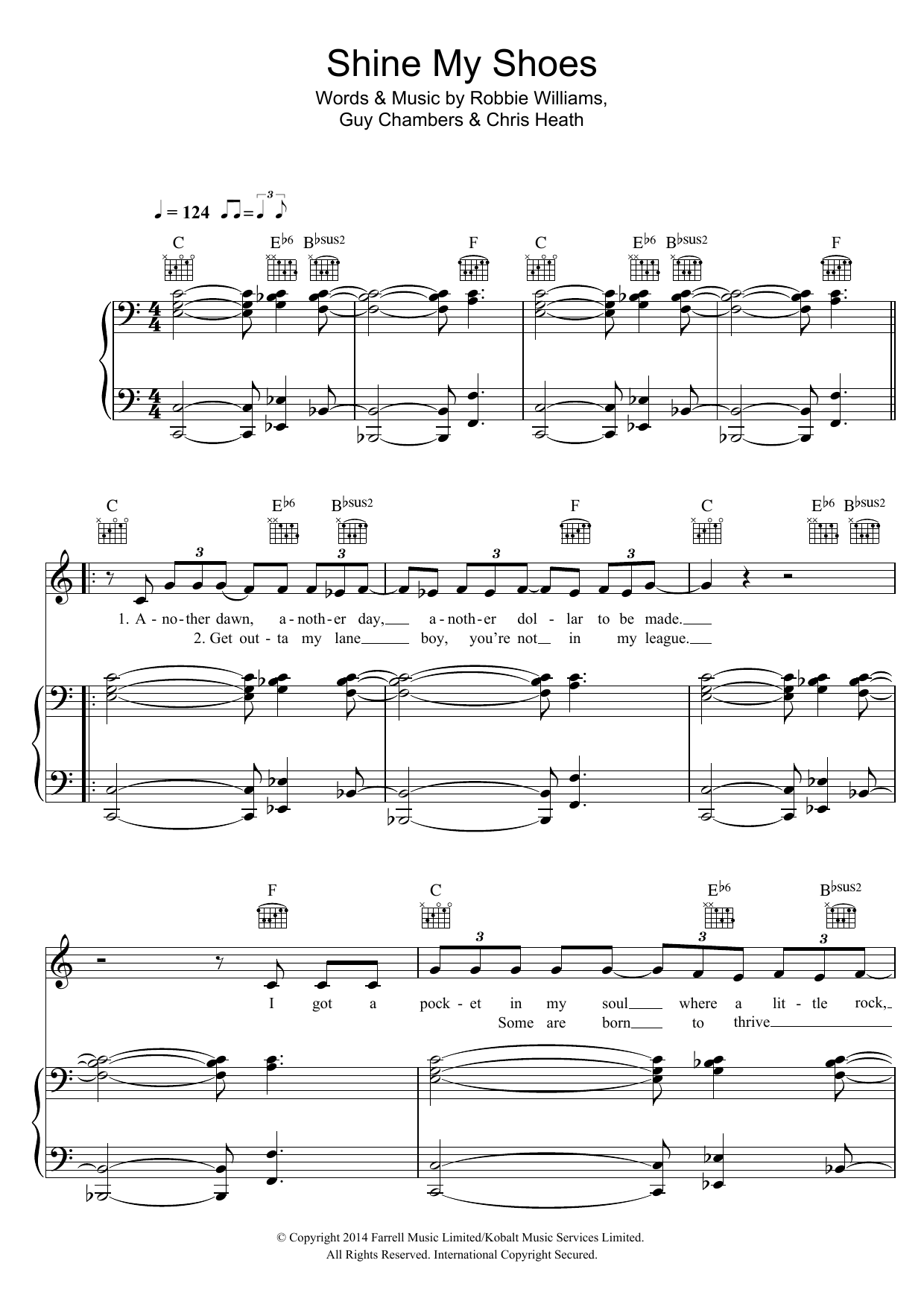 Robbie Williams Shine My Shoes sheet music notes and chords arranged for Piano, Vocal & Guitar Chords