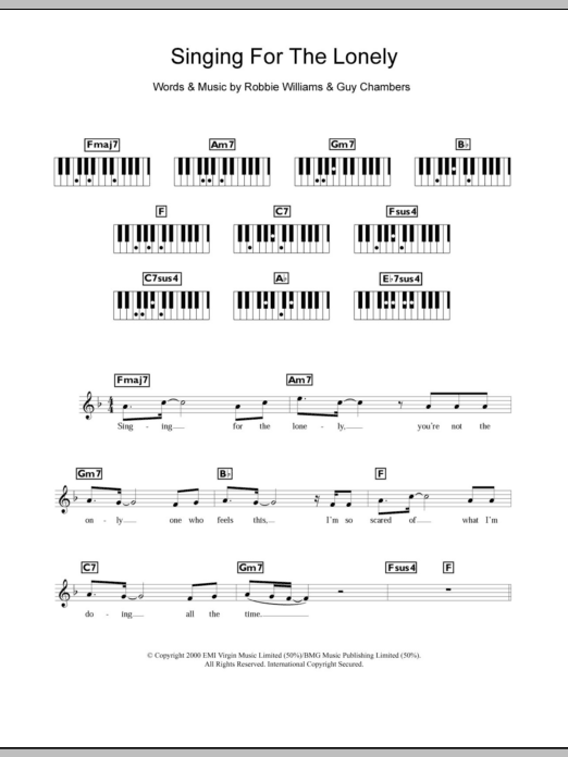 Robbie Williams Singing For The Lonely sheet music notes and chords arranged for Piano Chords/Lyrics