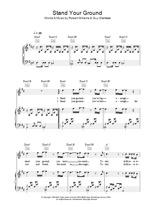 Robbie Williams Stand Your Ground sheet music notes and chords arranged for Piano, Vocal & Guitar Chords