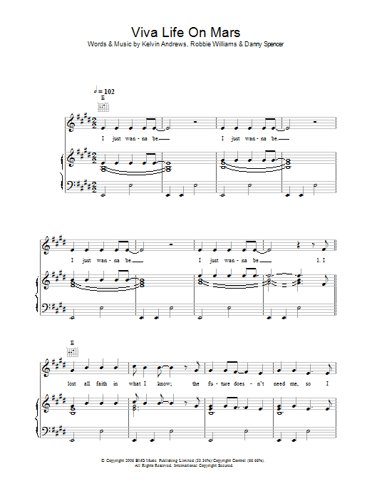 Robbie Williams Viva Life On Mars sheet music notes and chords arranged for Piano, Vocal & Guitar Chords