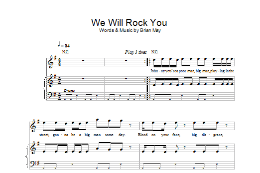Robbie Williams We Will Rock You sheet music notes and chords arranged for Piano, Vocal & Guitar Chords