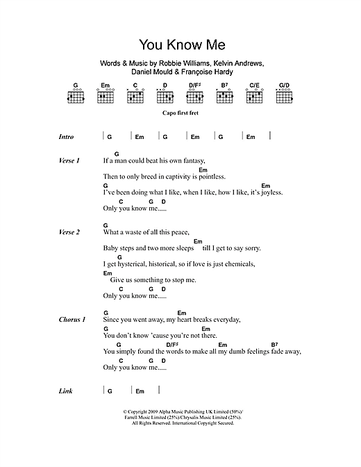Robbie Williams You Know Me sheet music notes and chords arranged for Guitar Chords/Lyrics