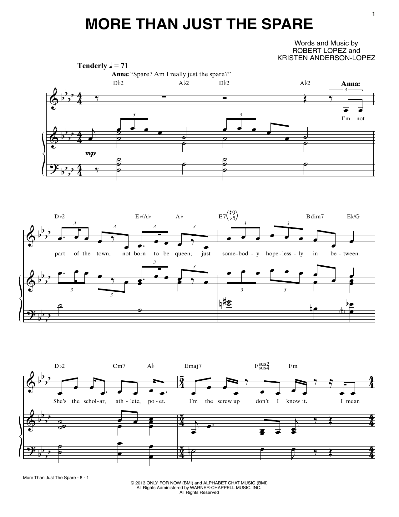 Robert & Kristen Anderson-Lopez More Than Just The Spare sheet music notes and chords arranged for Piano & Vocal