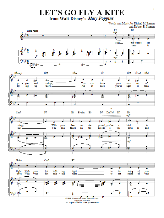 Sherman Brothers Let's Go Fly A Kite (from Mary Poppins) sheet music notes and chords arranged for Piano & Vocal