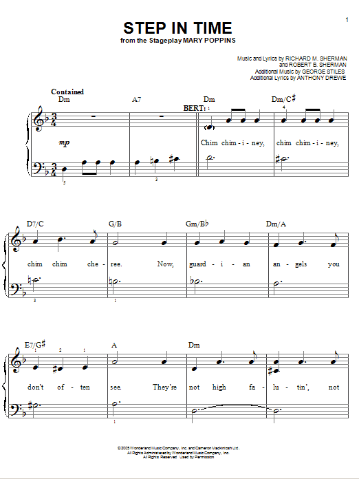 Sherman Brothers Step In Time sheet music notes and chords arranged for Easy Piano