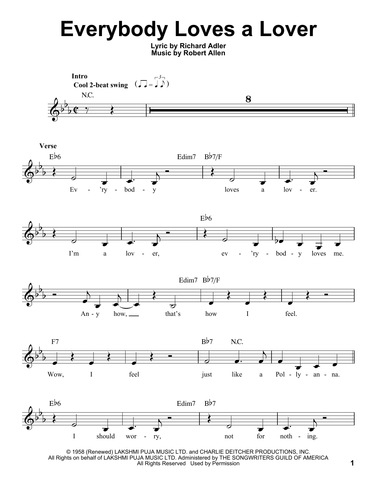 Robert Allen Everybody Loves A Lover sheet music notes and chords arranged for Pro Vocal