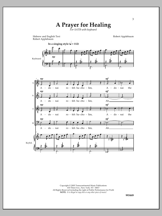Robert Applebaum A Prayer for Healing sheet music notes and chords arranged for SATB Choir