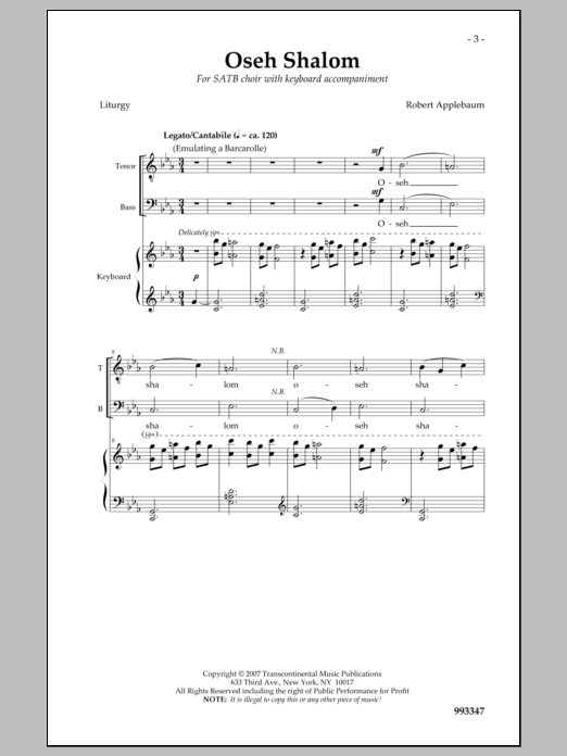 Robert Applebaum Oseh Shalom sheet music notes and chords arranged for SATB Choir