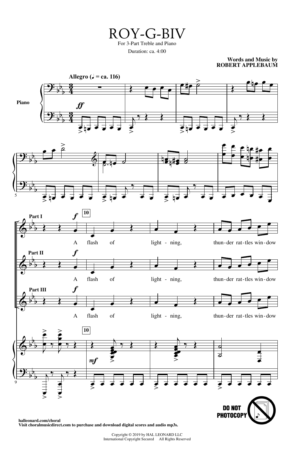 Robert Applebaum ROY-G-BIV sheet music notes and chords arranged for 3-Part Treble Choir