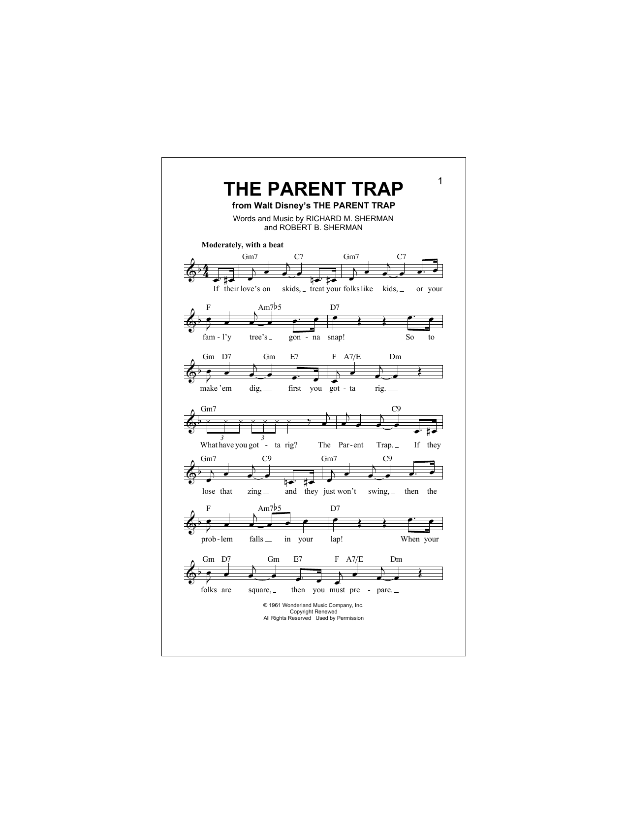 Robert B. Sherman The Parent Trap sheet music notes and chords arranged for Lead Sheet / Fake Book