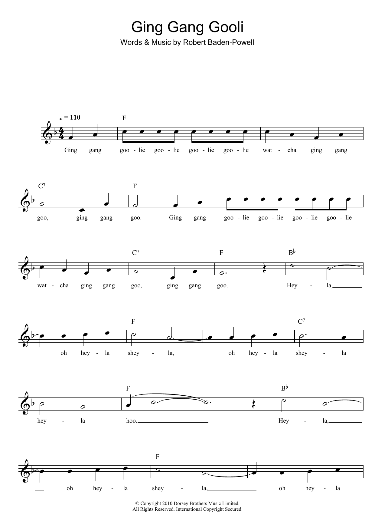 Robert Baden-Powell Ging Gang Gooli sheet music notes and chords arranged for Lead Sheet / Fake Book