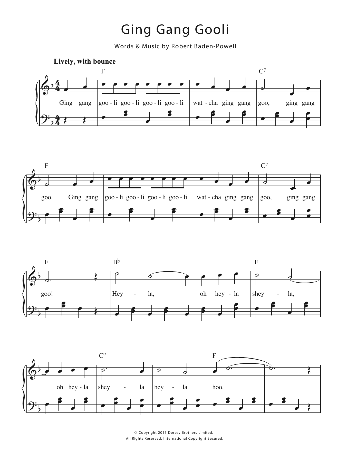 Robert Baden-Powell Ging Gang Goolie sheet music notes and chords arranged for Piano & Vocal