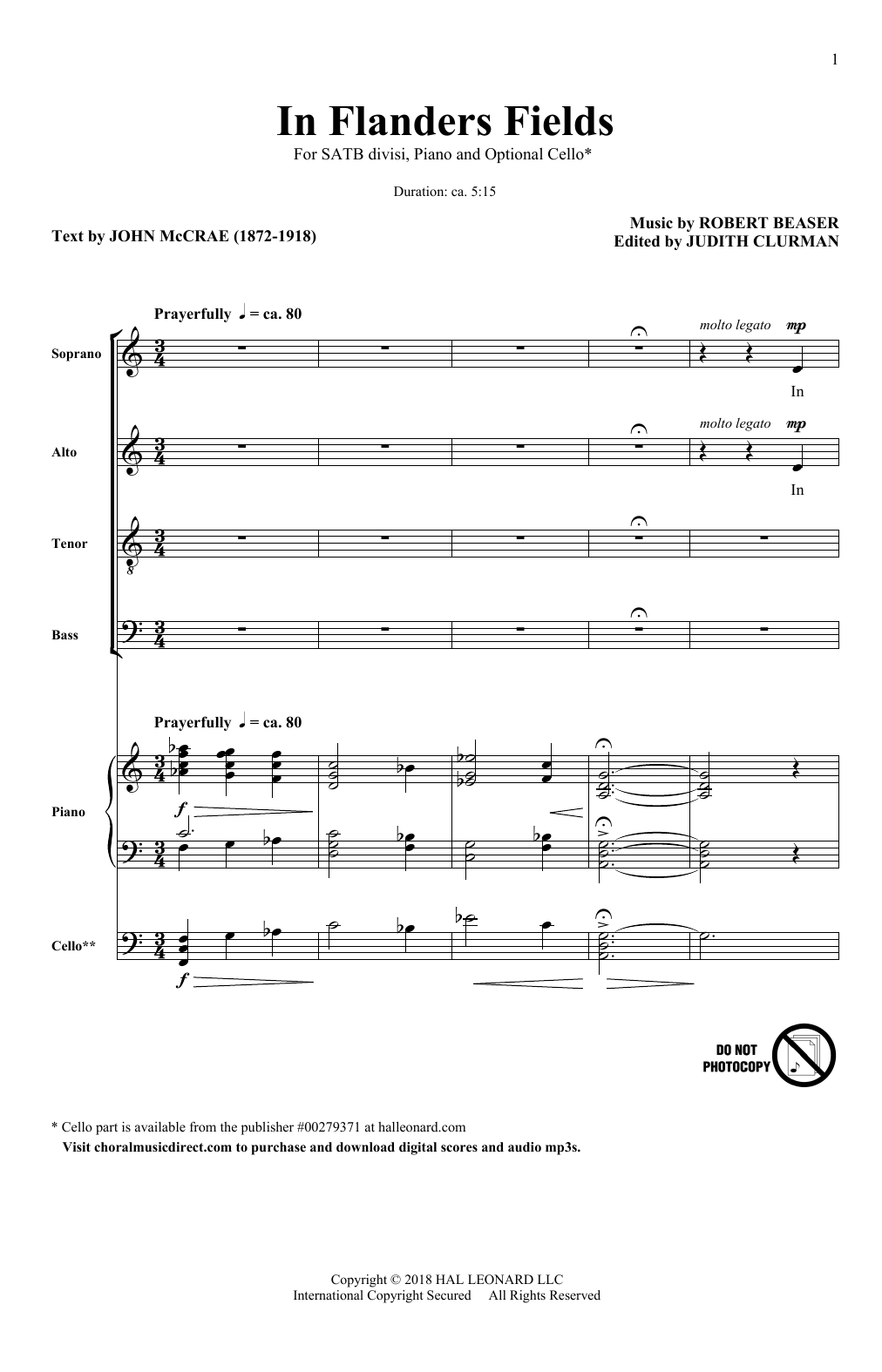 Robert Beaser In Flanders Fields sheet music notes and chords arranged for SATB Choir