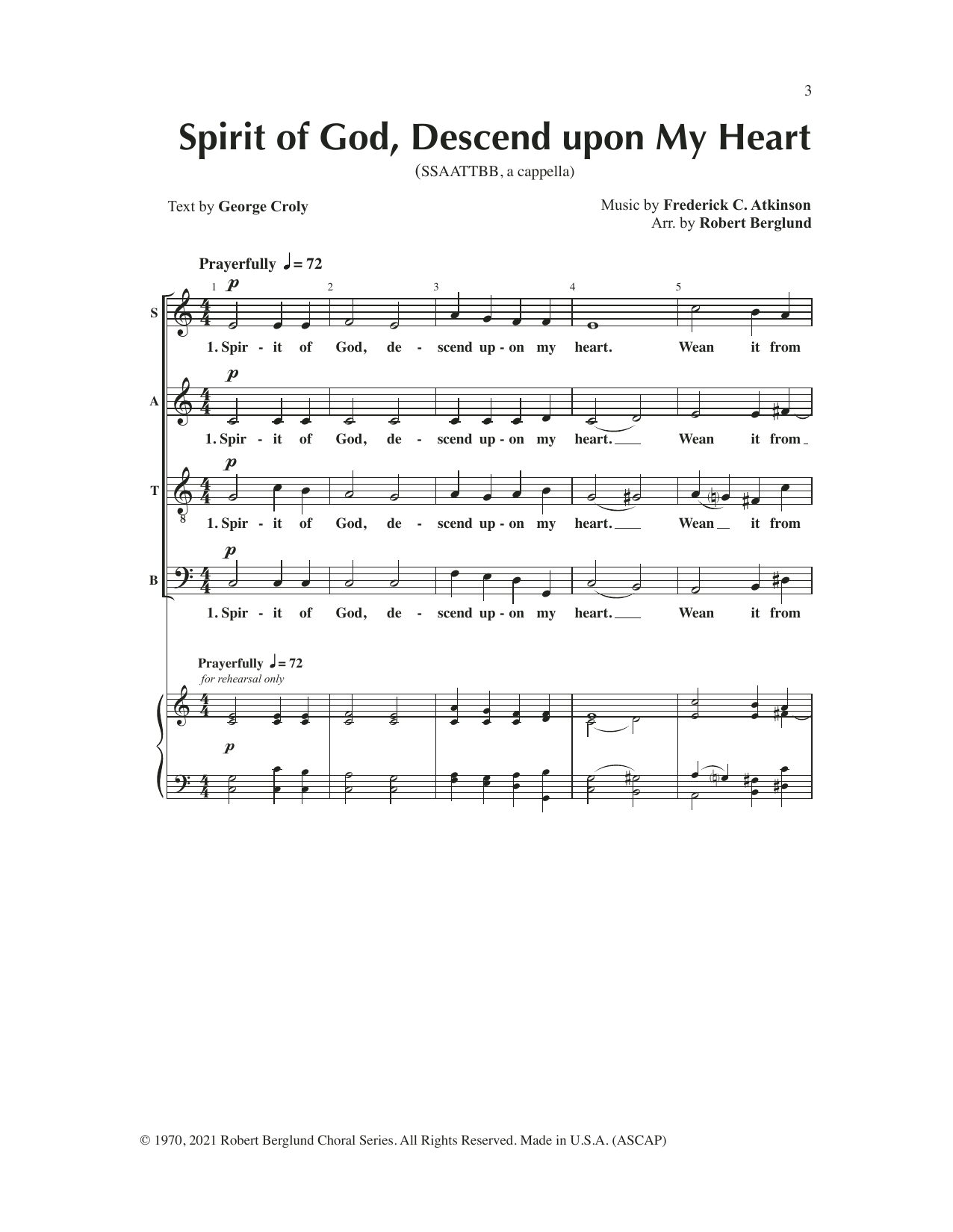 Robert Berglund Spirit of God (Descend Upon My Heart) sheet music notes and chords arranged for SATB Choir