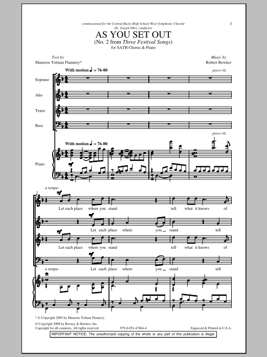 Robert Bowker As You Set Out sheet music notes and chords arranged for SATB Choir