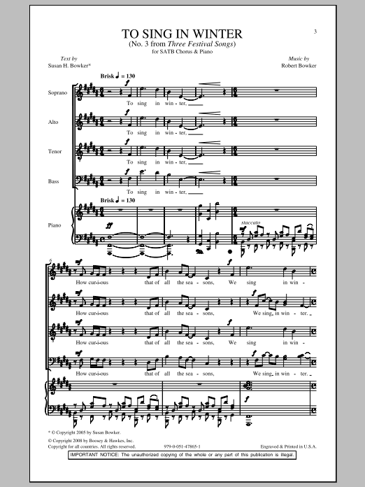 Robert Bowker To Sing In Winter sheet music notes and chords arranged for SATB Choir