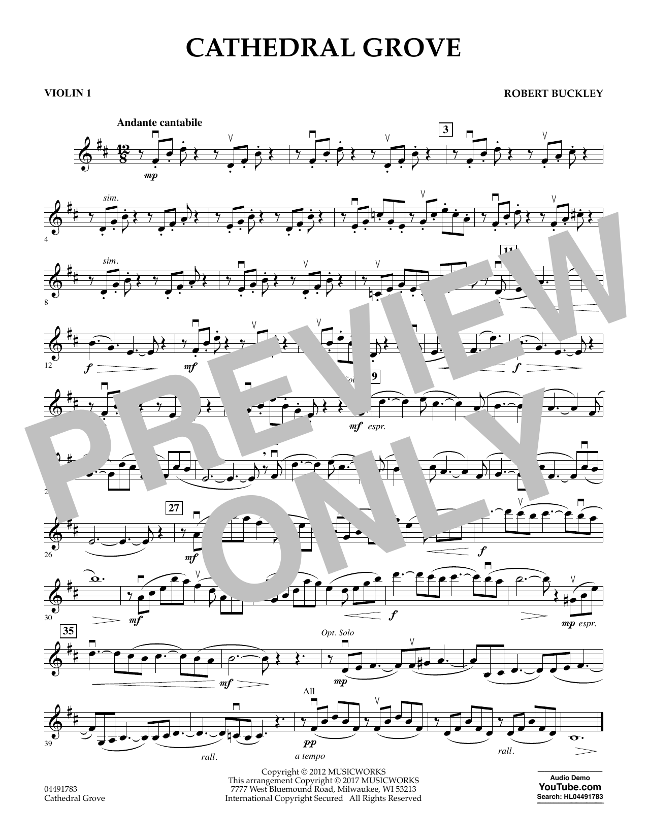 Robert Buckley Cathedral Grove - Violin 1 sheet music notes and chords arranged for Orchestra
