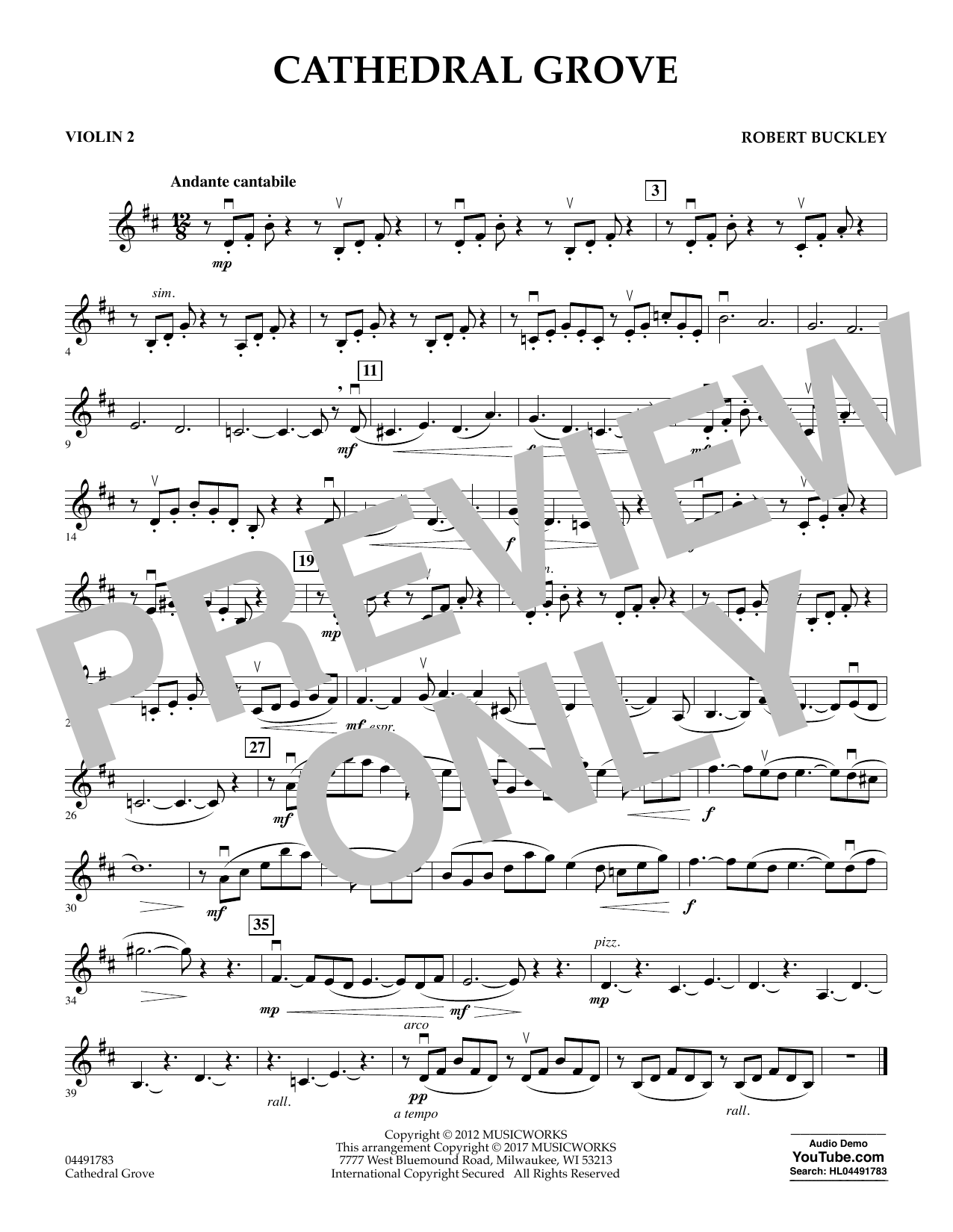 Robert Buckley Cathedral Grove - Violin 2 sheet music notes and chords arranged for Orchestra