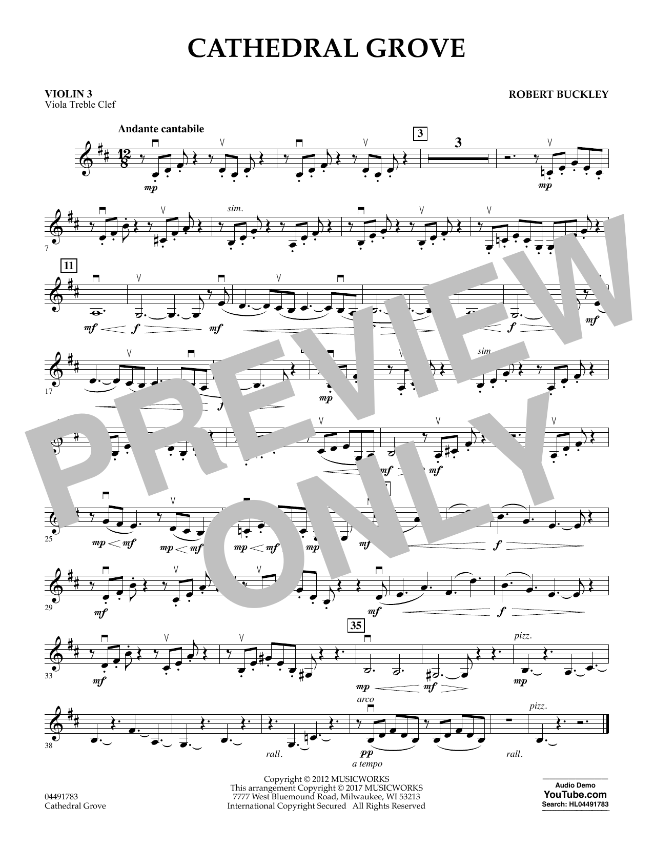 Robert Buckley Cathedral Grove - Violin 3 (Viola Treble Clef) sheet music notes and chords arranged for Orchestra