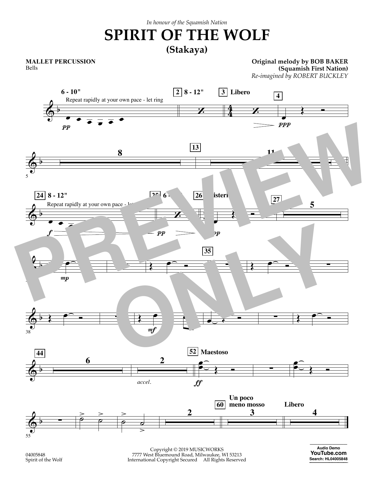 Robert Buckley Spirit of the Wolf (Stakaya) - Mallet Percussion sheet music notes and chords arranged for Concert Band