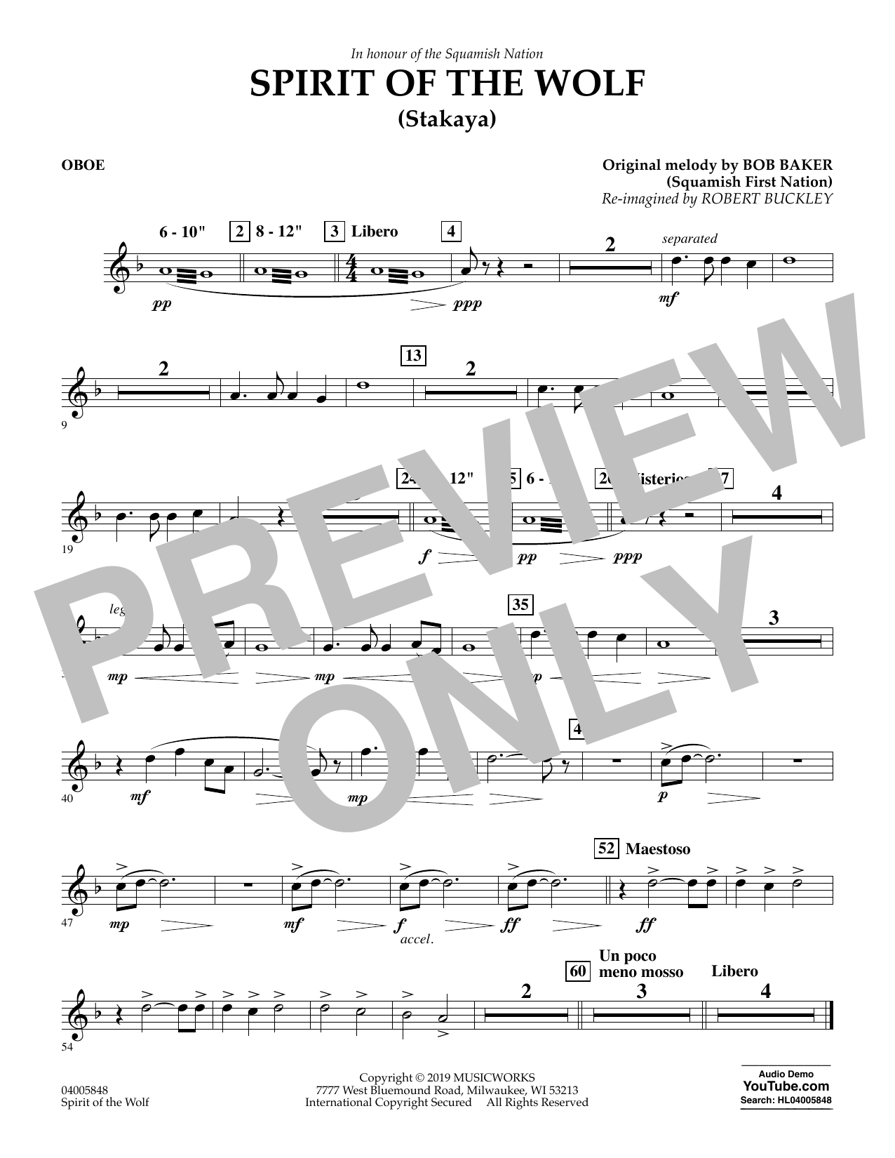 Robert Buckley Spirit of the Wolf (Stakaya) - Oboe sheet music notes and chords arranged for Concert Band