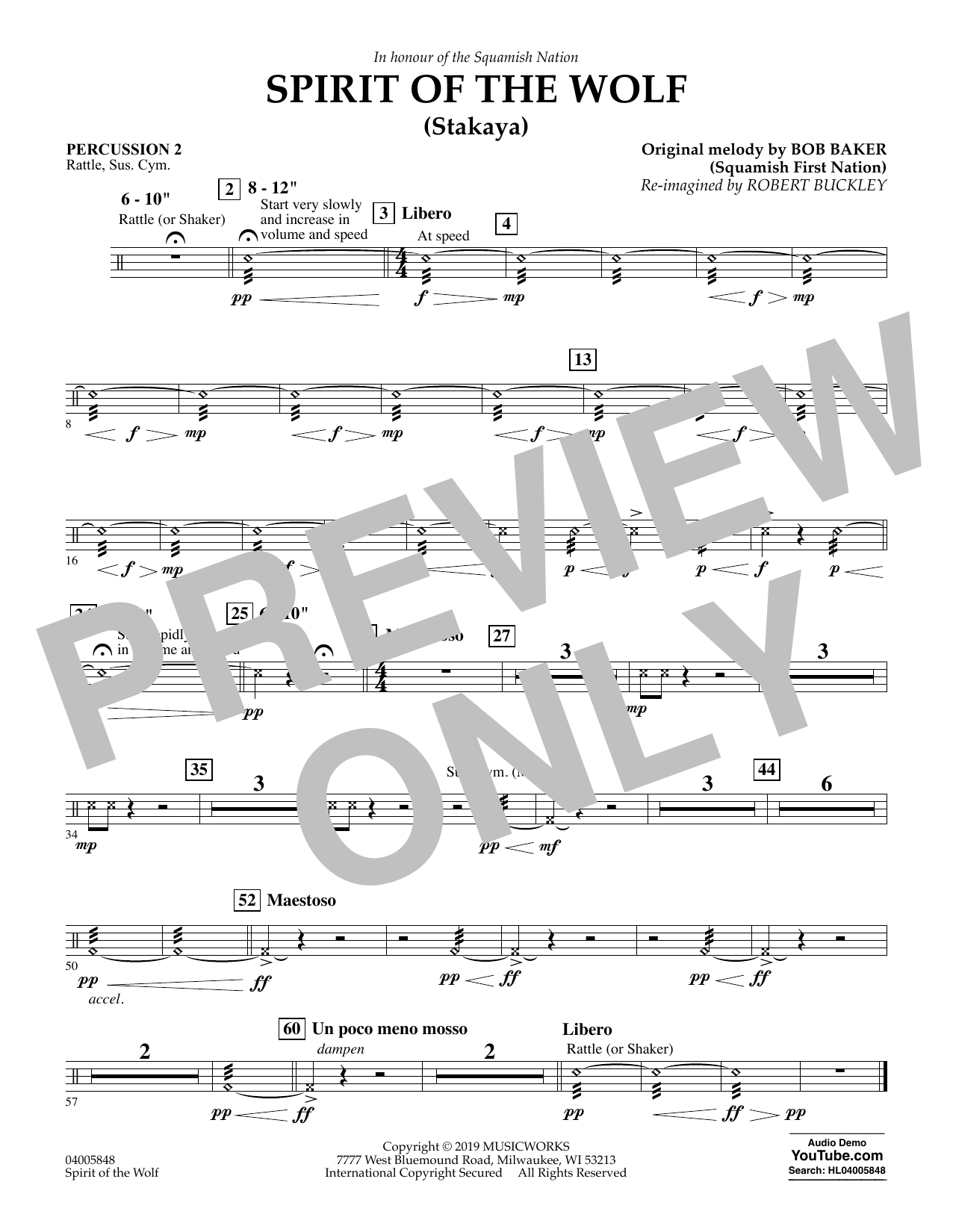 Robert Buckley Spirit of the Wolf (Stakaya) - Percussion 2 sheet music notes and chords arranged for Concert Band