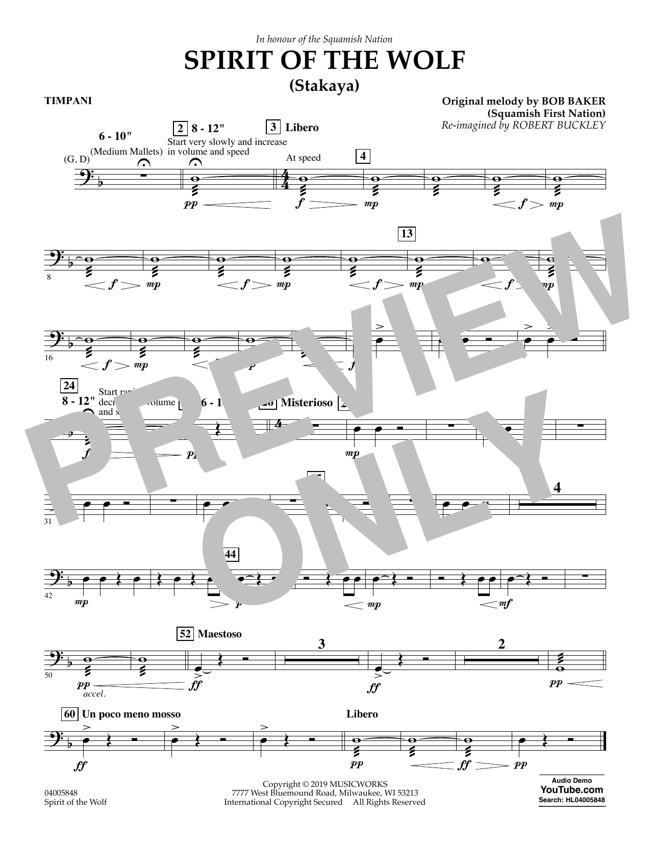 Robert Buckley Spirit of the Wolf (Stakaya) - Timpani sheet music notes and chords arranged for Concert Band