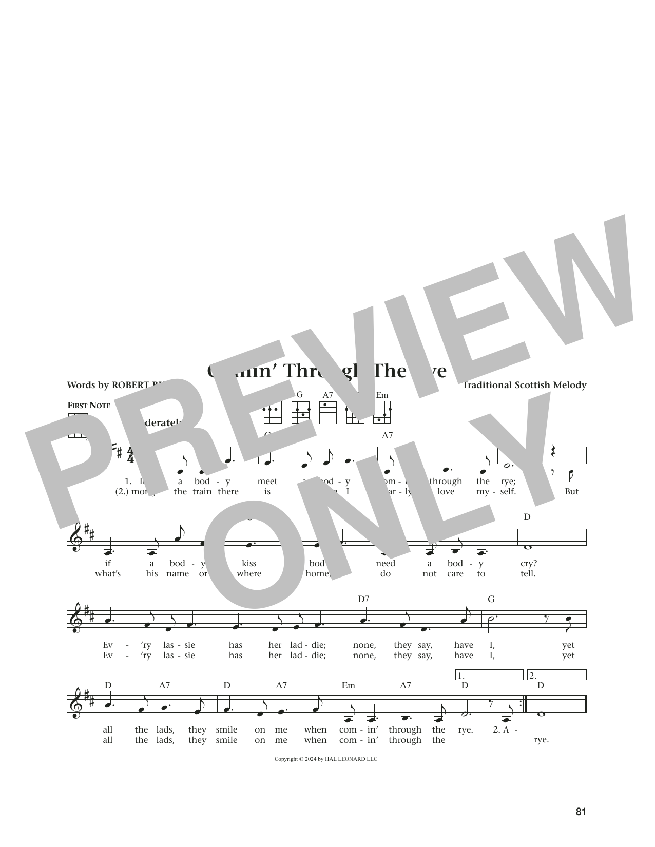 Robert Burns Comin' Through The Rye (from The Daily Ukulele) (arr. Jim Beloff) sheet music notes and chords arranged for Ukulele