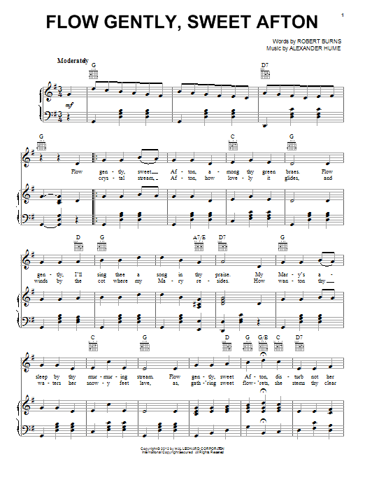 Robert Burns Flow Gently, Sweet Afton sheet music notes and chords arranged for Lead Sheet / Fake Book