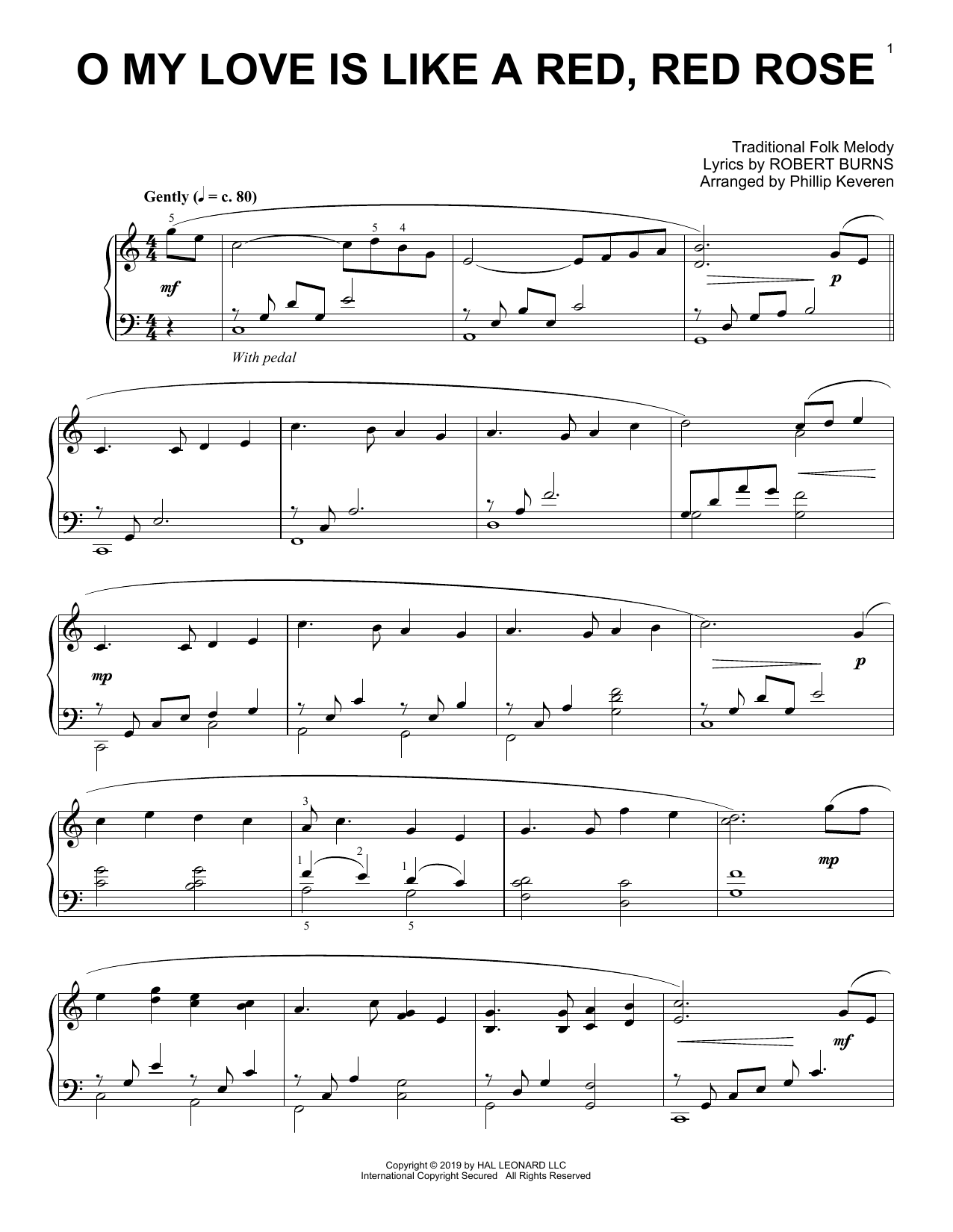 Robert Burns O My Love Is Like A Red, Red Rose (arr. Phillip Keveren) sheet music notes and chords arranged for Piano Solo