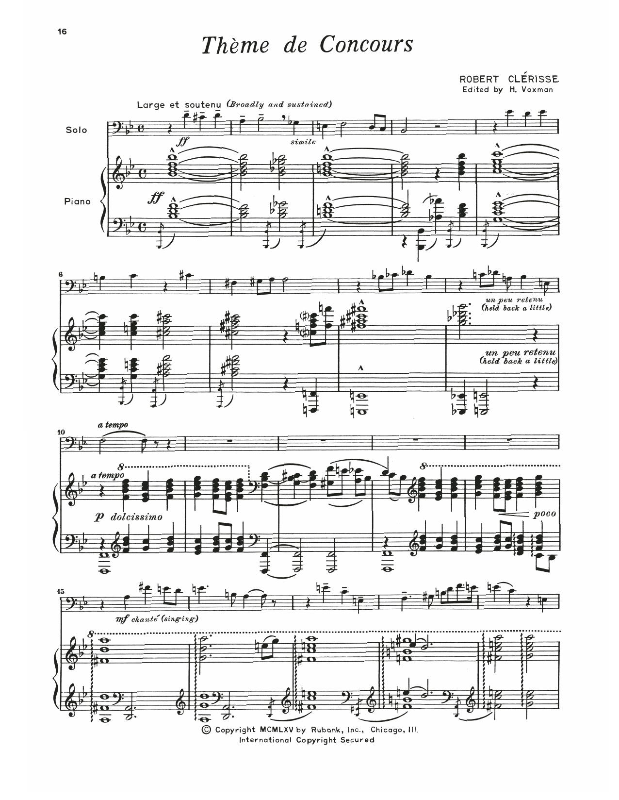 Robert Clérisse Theme De Concours sheet music notes and chords arranged for Trombone and Piano